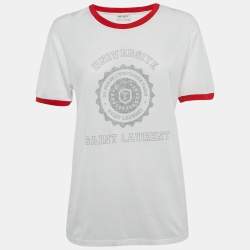 Pre Owned Saint Laurent White Universite Print Jersey T-Shirt S