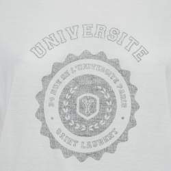 Pre Owned Saint Laurent White Universite Print Jersey T-Shirt S