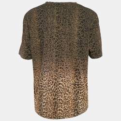 Saint Laurent Brown Animal Print Cotton Crew Neck T-Shirt M