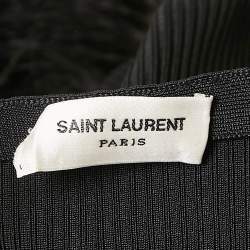 Saint Laurent Black Ostrich Feather Trim Rib Knit Jumpsuit XS