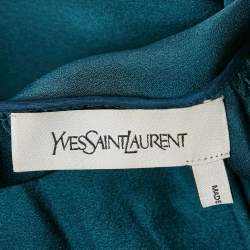 Pre Owned Saint Laurent Paris Blue Crepe Tie-Up Neck Detail Mini Dress L