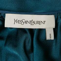 Pre Owned Saint Laurent Paris Blue Crepe Tie-Up Neck Detail Mini Dress L