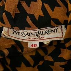Yves Saint Laurent Variation Vintage Black/Brown Tie-Up Neck Blouse M 