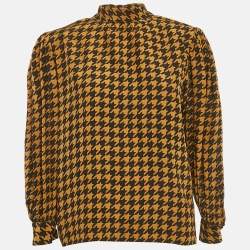 Yves Saint Laurent Variation Vintage Black/Brown Tie-Up Neck Blouse M 
