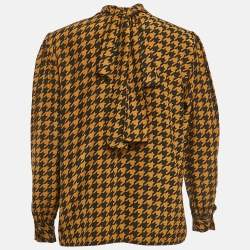 Yves Saint Laurent Variation Vintage Black/Brown Tie-Up Neck Blouse M 