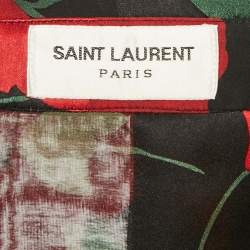 Pre Owned Saint Laurent Paris Black/Red Floral Print Semi-Sheer Silk Shirt S