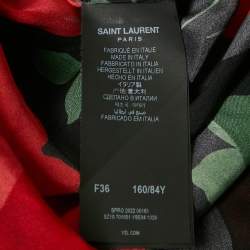 Pre Owned Saint Laurent Paris Black/Red Floral Print Semi-Sheer Silk Shirt S