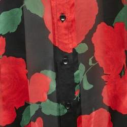 Pre Owned Saint Laurent Paris Black/Red Floral Print Semi-Sheer Silk Shirt S
