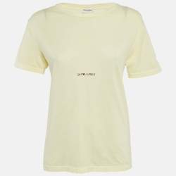 Pre Owned Saint Laurent Paris Yellow Logo Print Jersey Crewneck T-Shirt S