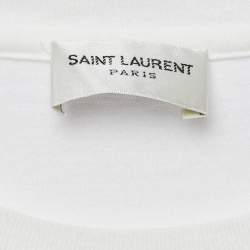 Saint Laurent Off-White Logo Print Cotton Crew Neck T-Shirt XS