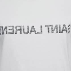 Saint Laurent Off-White Logo Print Cotton Crew Neck T-Shirt XS