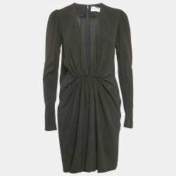 Saint Laurent Black Crepe Plunging Neck Mini Dress M