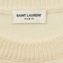 Saint Laurent Cream Pointelle Knit Crop Fisherman Sweater XS