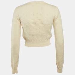 Saint Laurent Cream Pointelle Knit Crop Fisherman Sweater XS
