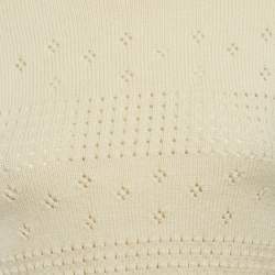 Saint Laurent Cream Pointelle Knit Crop Fisherman Sweater XS