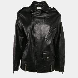Pre Owned Saint Laurent Black Leather Zip-Up Jacket S