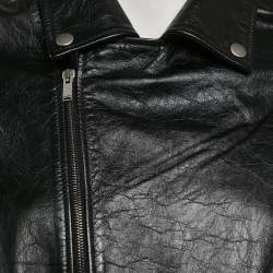 Pre Owned Saint Laurent Black Leather Zip-Up Jacket S