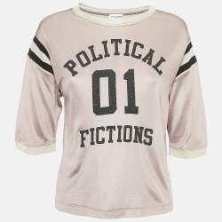 Saint Laurent Pink Varsity Print Jersey Crop T-Shirt S