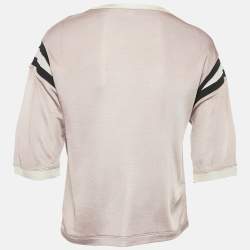 Saint Laurent Pink Varsity Print Jersey Crop T-Shirt S