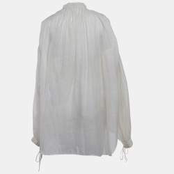 Pre Owned Saint Laurent Paris White Sheer Cotton Blend Tie-Up Detail Oversized Blouse M