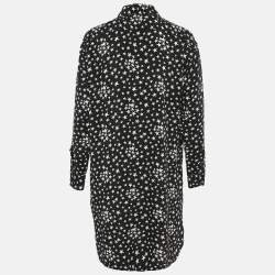 Saint Laurent Paris Black Stars Print Crepe Shirt Dress M