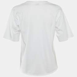 مملوكة مسبقًا Saint Laurent White Logo Print Cotton Crew Neck T-Shirt S