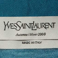 Yves Saint Laurent Teal Blue Wool Knit & Satin Trim Button Front Cardigan L