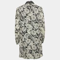 Saint Laurent Paris Black/Cream Floral Print Crepe Pleated Mini Dress S