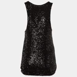 Saint Laurent Paris Black Sequinned Tank Top M