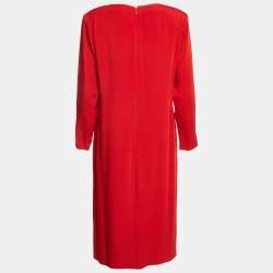 Yves Saint Laurent Vintage Red Crepe Midi Dress L