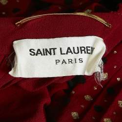 Saint Laurent Paris Red Printed Silk Blend Halter Neck Mini Dress S