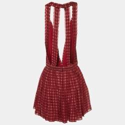 Saint Laurent Paris Red Printed Silk Blend Halter Neck Mini Dress S