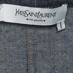 Pre Owned Saint Laurent Blue Denim Buckle Detail Midi Skirt L