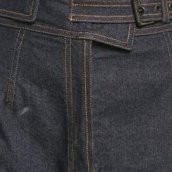Pre Owned Saint Laurent Blue Denim Buckle Detail Midi Skirt L