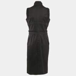 Pre Owned Saint Laurent Black Cotton High Neck Midi Dress L