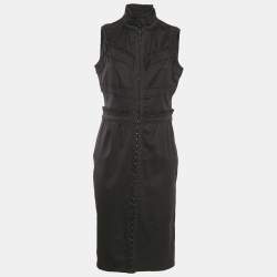 Pre Owned Saint Laurent Black Cotton High Neck Midi Dress L