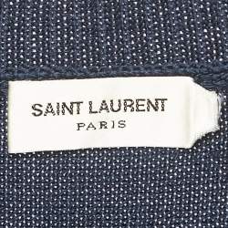 Saint Laurent Blue Embroidered Rib Knit Crewneck Sweater S