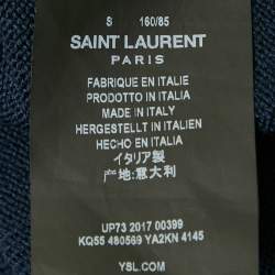 Saint Laurent Blue Embroidered Rib Knit Crewneck Sweater S