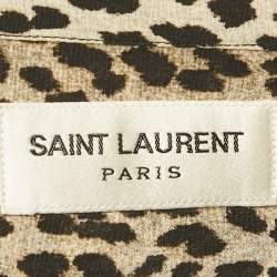 Pre Owned Saint Laurent Beige Leopard Print Silk Long Sleeve Shirt S