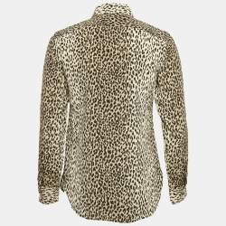 Pre Owned Saint Laurent Beige Leopard Print Silk Long Sleeve Shirt S