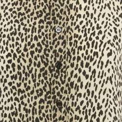 Pre Owned Saint Laurent Beige Leopard Print Silk Long Sleeve Shirt S
