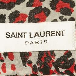 Saint Laurent Red Leopard Print Silk Sheer Shirt S