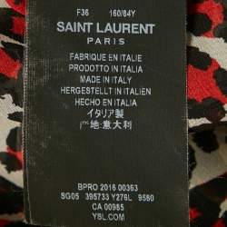 Saint Laurent Red Leopard Print Silk Sheer Shirt S