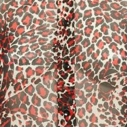 Saint Laurent Red Leopard Print Silk Sheer Shirt S