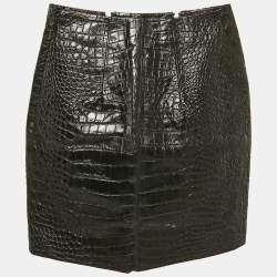 Saint Laurent Paris Black Croc Patterned Leather Mini Skirt S
