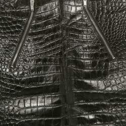 Saint Laurent Paris Black Croc Patterned Leather Mini Skirt S