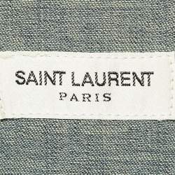 Saint Laurent Blue Embroidered Denim Button Front Blouse S