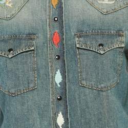 Saint Laurent Blue Embroidered Denim Button Front Blouse S