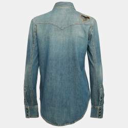Saint Laurent Denim Heart Detail Button Front Long Sleeve M