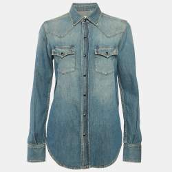 Saint Laurent Denim Heart Detail Button Front Long Sleeve M
